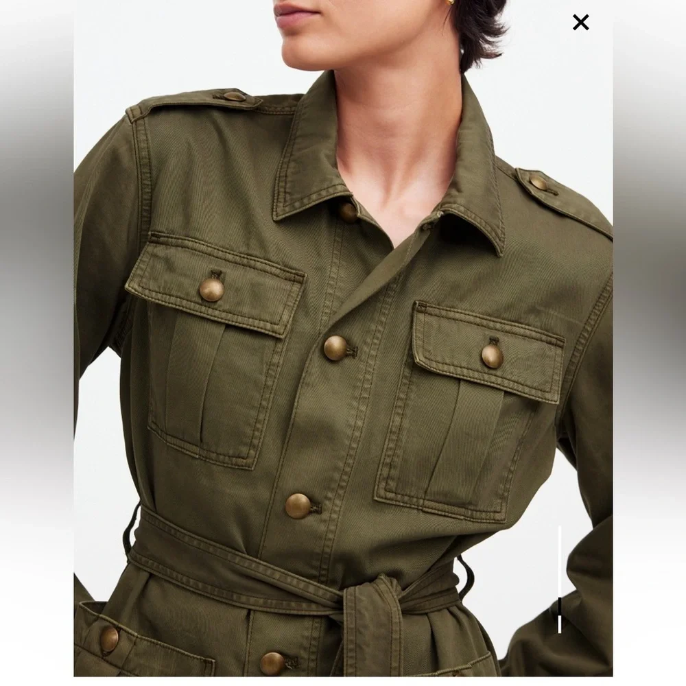 Madewell Utility Chino Safari Jacket Forest Green Gold Buttons Small Military - Picture 5 of 8